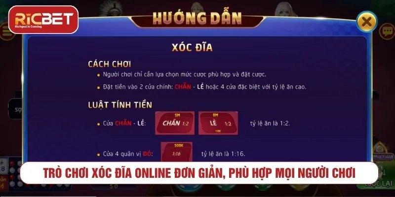 Xóc Đĩa Trực Tuyến RICBET - Luật Chơi Và Cách Cược Trò chơi xóc đĩa trực tuyến với cách chơi đơn giản cho người mới